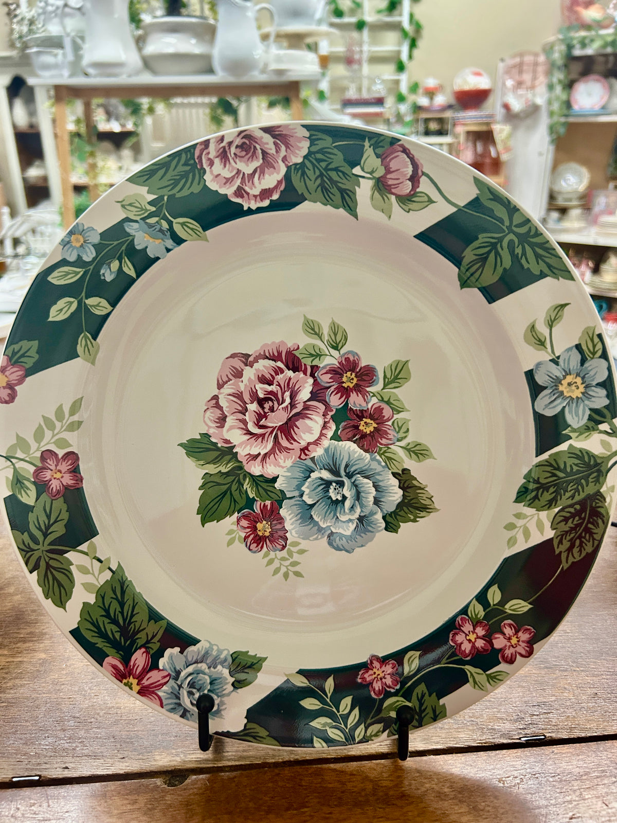 Multicolor Tienshan Pink & Blue Flowers Dinner Plate, 10 3/4"