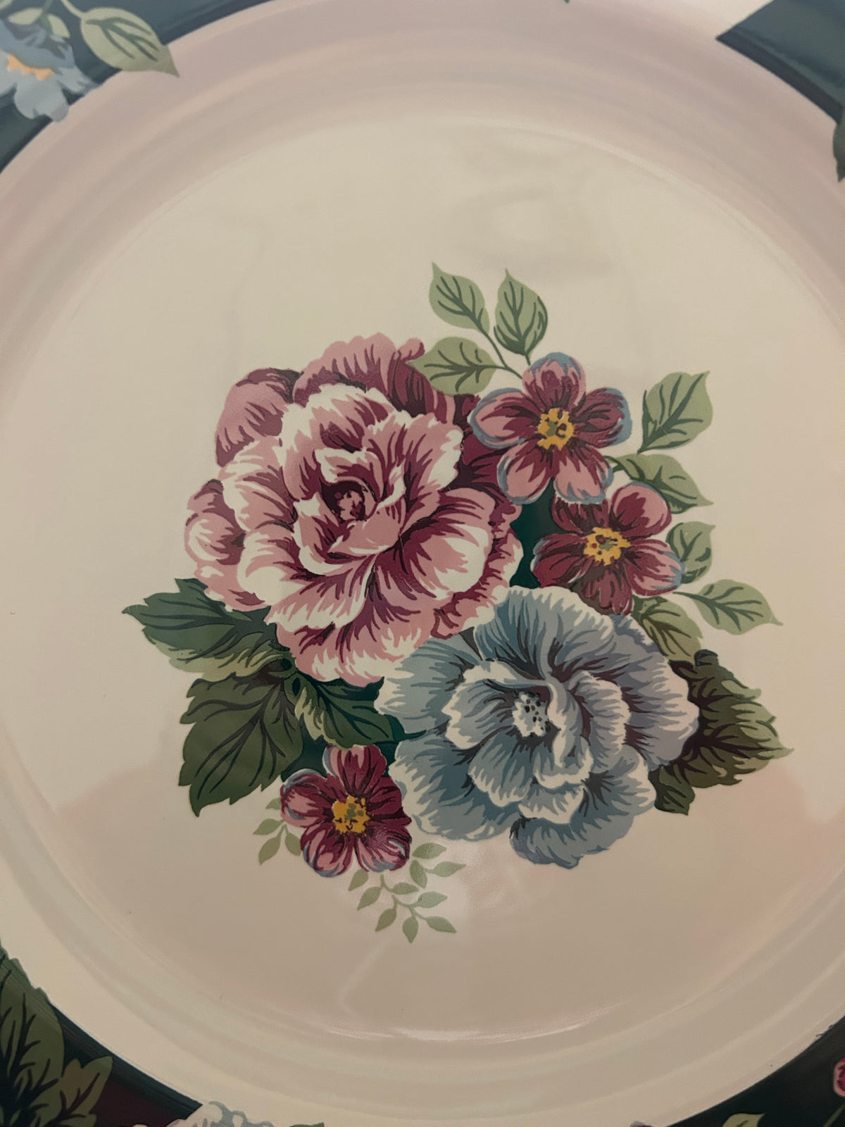 Multicolor Tienshan Pink & Blue Flowers Dinner Plate, 10 3/4"