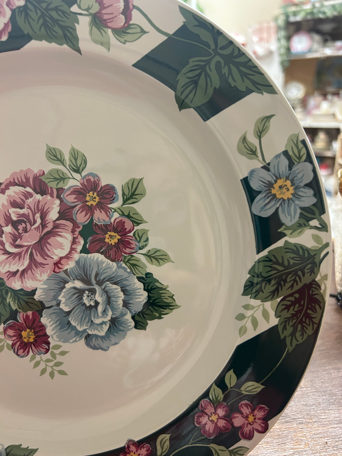 Multicolor Tienshan Pink & Blue Flowers Dinner Plate, 10 3/4"
