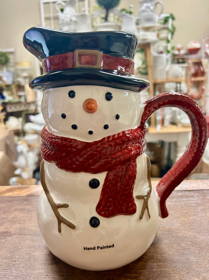 Cranberry St Nicholas Square RARE Yuletide Snowman Pitcher, 10"