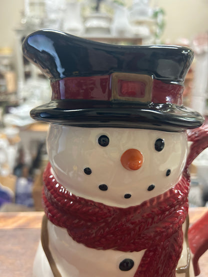Cranberry St Nicholas Square RARE Yuletide Snowman Pitcher, 10"