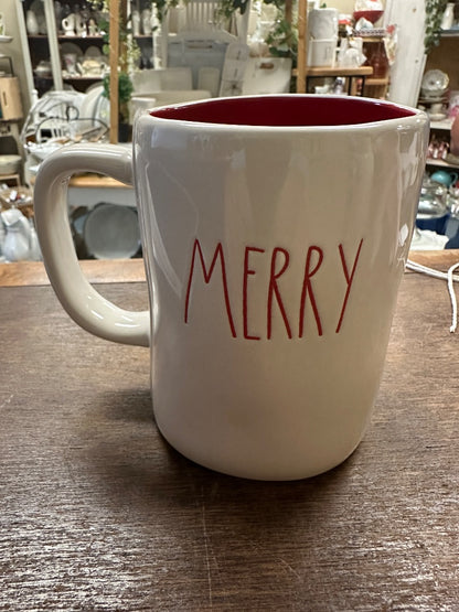 White & Red Rae Dunn Merry Christmas Mug, 4.5"