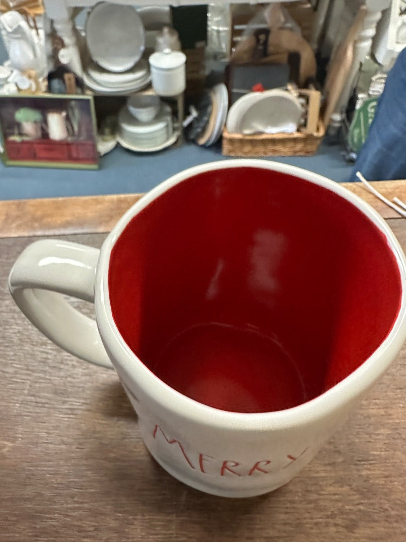 White & Red Rae Dunn Merry Christmas Mug, 4.5"