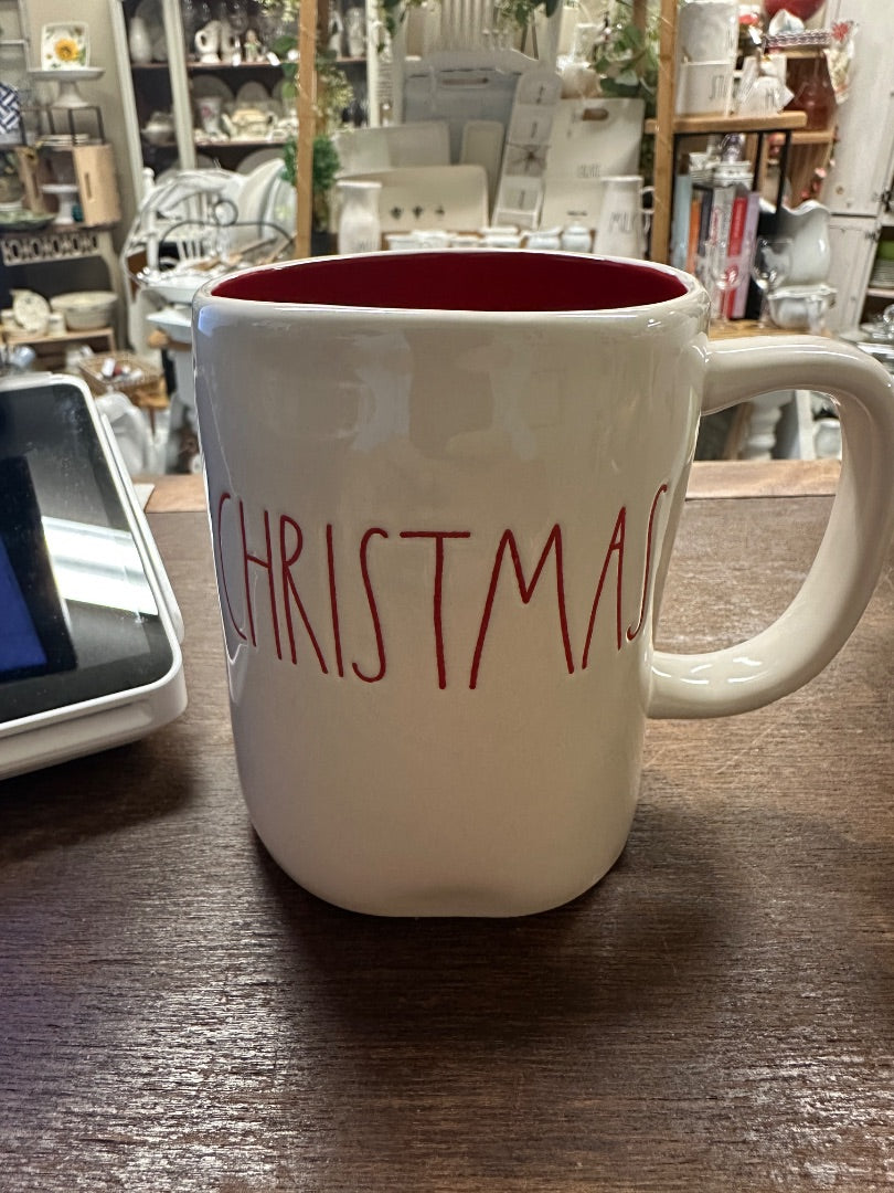 White & Red Rae Dunn Merry Christmas Mug, 4.5"