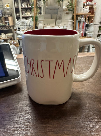 White & Red Rae Dunn Merry Christmas Mug, 4.5"