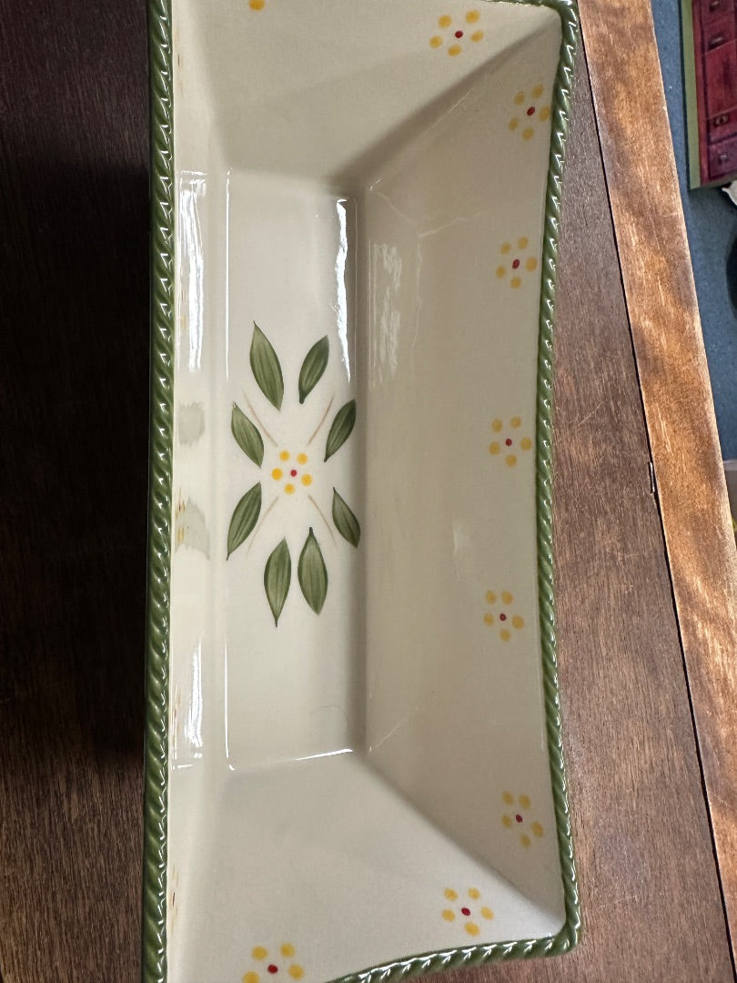 Old World Green Temptations Rectangular Baker RARE, 9"