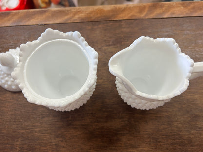 White Fenton Hobnail Milk Glass Sugar & Creamer, 5 1/2"