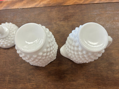 White Fenton Hobnail Milk Glass Sugar & Creamer, 5 1/2"