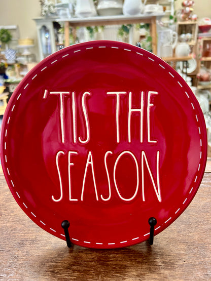 Red Rae Dunn Tis The Season Red Plate, 8"