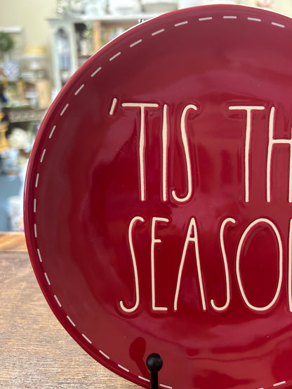 Red Rae Dunn Tis The Season Red Plate, 8"