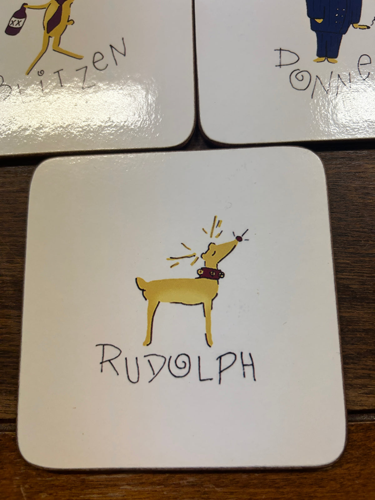 Red Green White Pottery Barn Rudolph Christmas Coasters 9 pcs, 4"