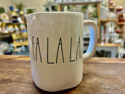White Rae Dunn FA LA LA Mug, 4 3/4"