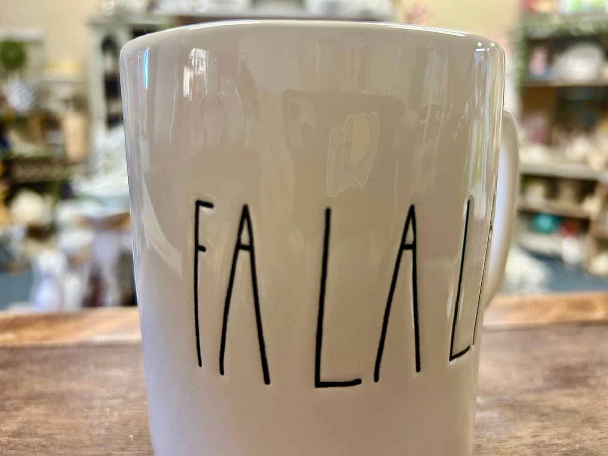 White Rae Dunn FA LA LA Mug, 4 3/4"