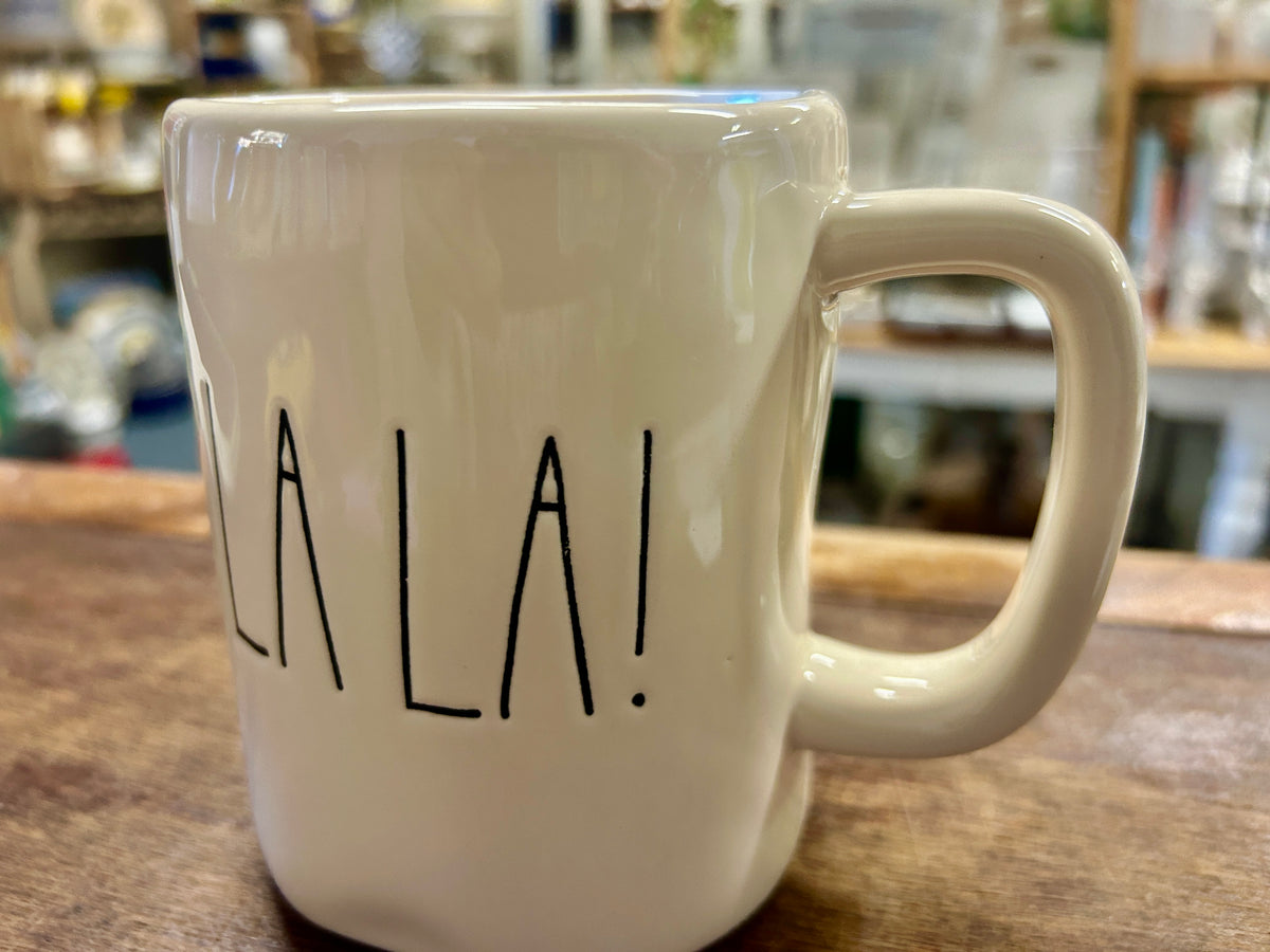 White Rae Dunn FA LA LA Mug, 4 3/4"