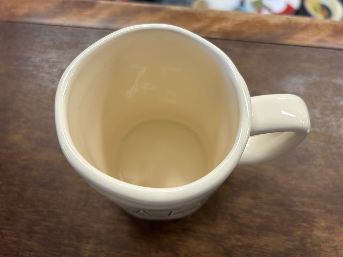 White Rae Dunn FA LA LA Mug, 4 3/4"