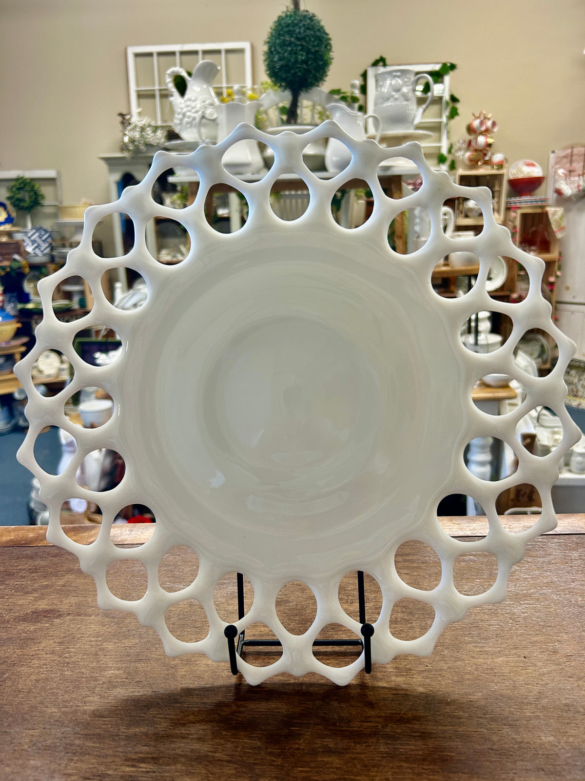 White Westmoreland Doric Milk Glass Open Lace Platter, 13 3/4"