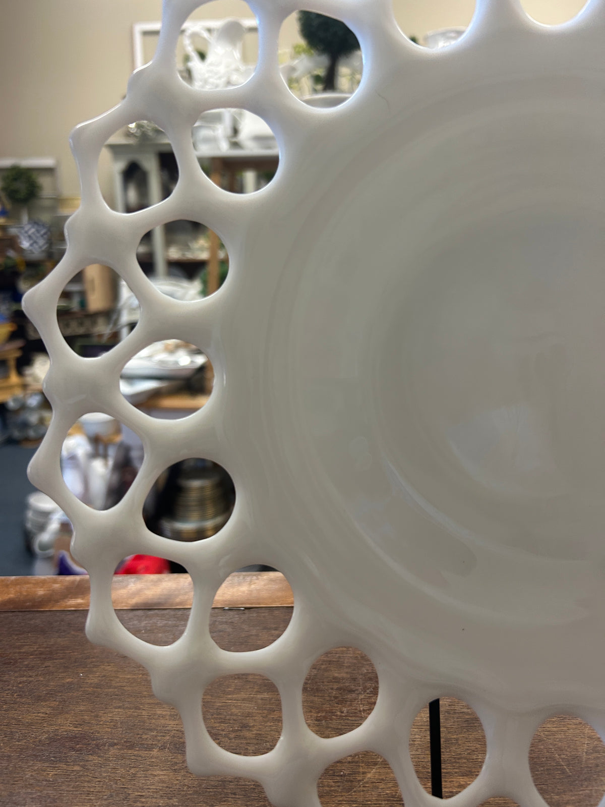 White Westmoreland Doric Milk Glass Open Lace Platter, 13 3/4"