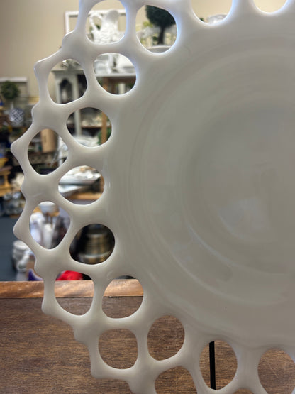 White Westmoreland Doric Milk Glass Open Lace Platter, 13 3/4"
