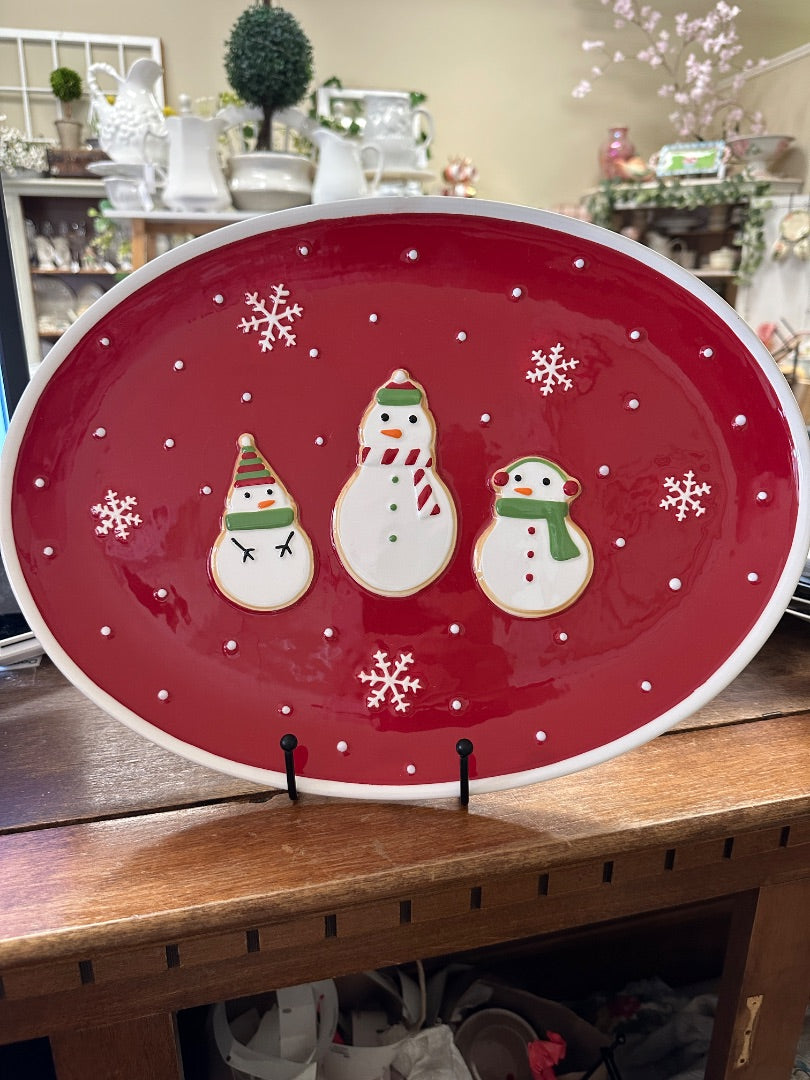 Red Green White Hallmark Snowman Platter, 15 x 11