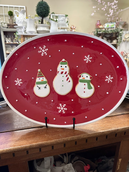 Red Green White Hallmark Snowman Platter, 15 x 11