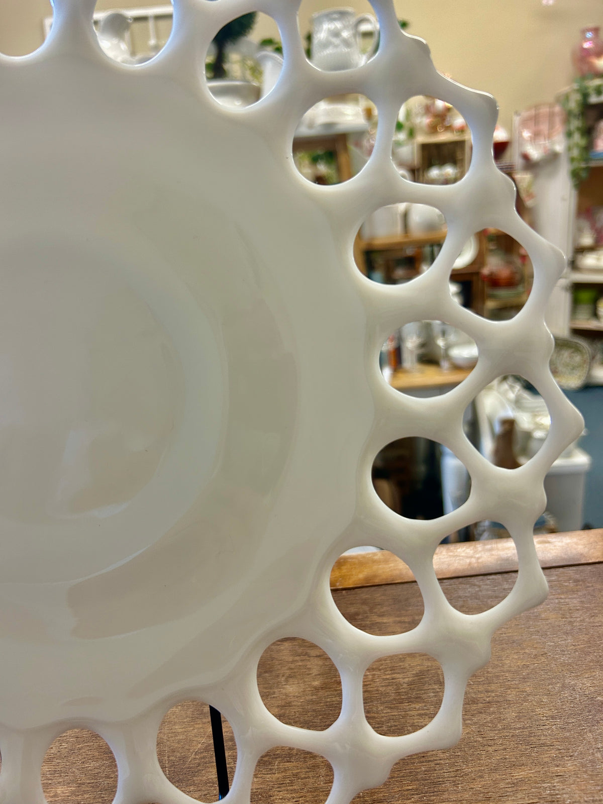 White Westmoreland Doric Milk Glass Open Lace Platter, 13 3/4"