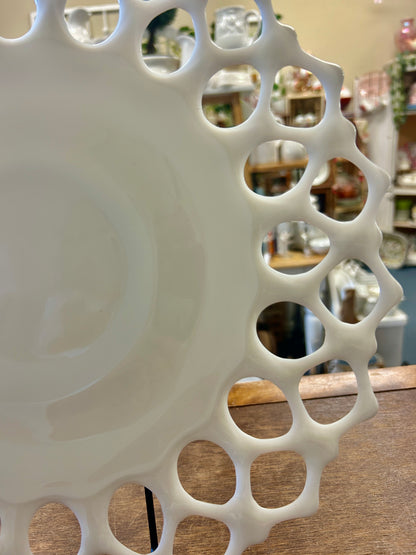 White Westmoreland Doric Milk Glass Open Lace Platter, 13 3/4"