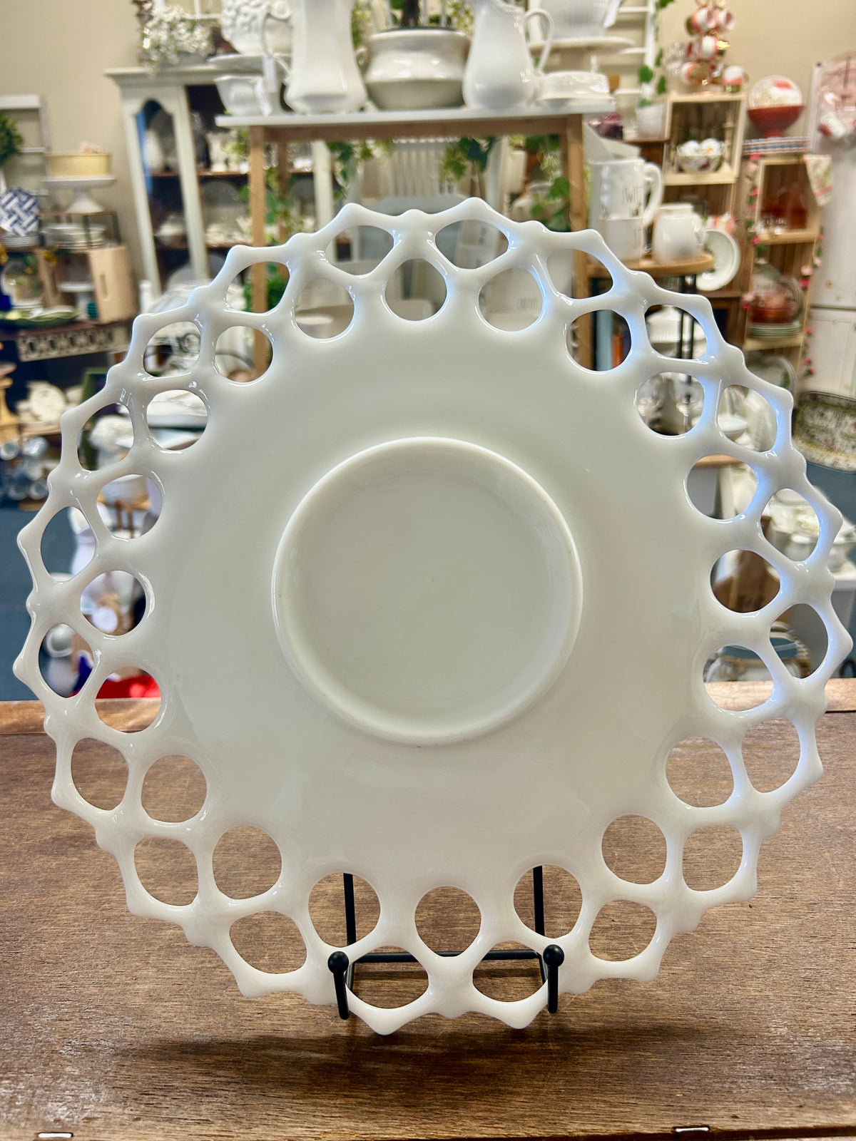 White Westmoreland Doric Milk Glass Open Lace Platter, 13 3/4"