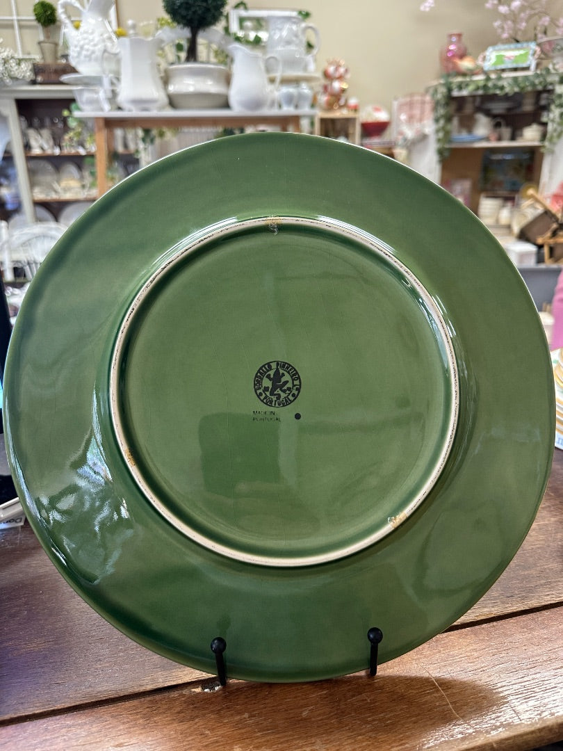 Green & Red Bordallo Pinheiro Holly Plate Portugal, 12 1/2"