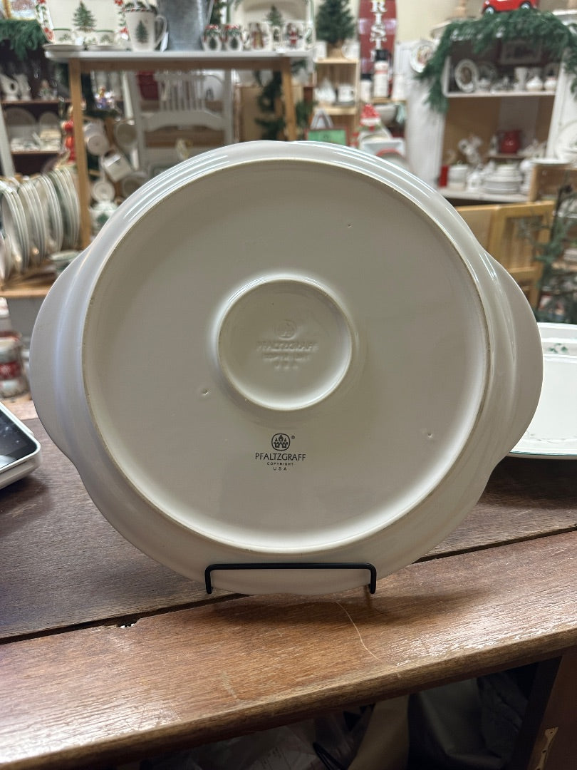 Red Green White Pfaltzgraff Winterberry Platter w Handles, 12.5"