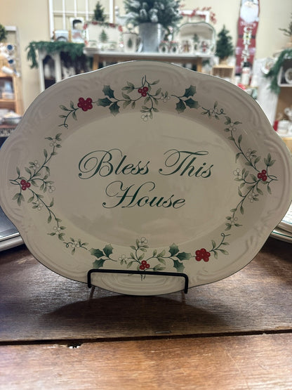 Red Green White Pfaltzgraff WB Bless This House Platter, 11"x8.75"