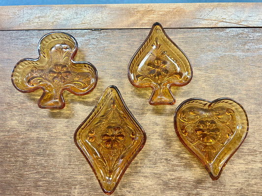 Amber Indiana Glass Amber Card Suits Set of 4, 5"