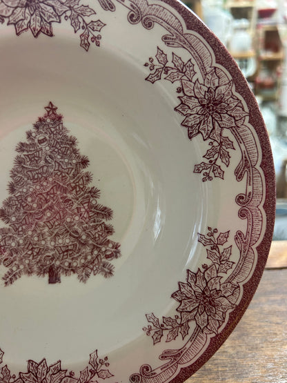 Cranberry & White Staffordshire Engravings Yuletide Bowl, 8 1/2"