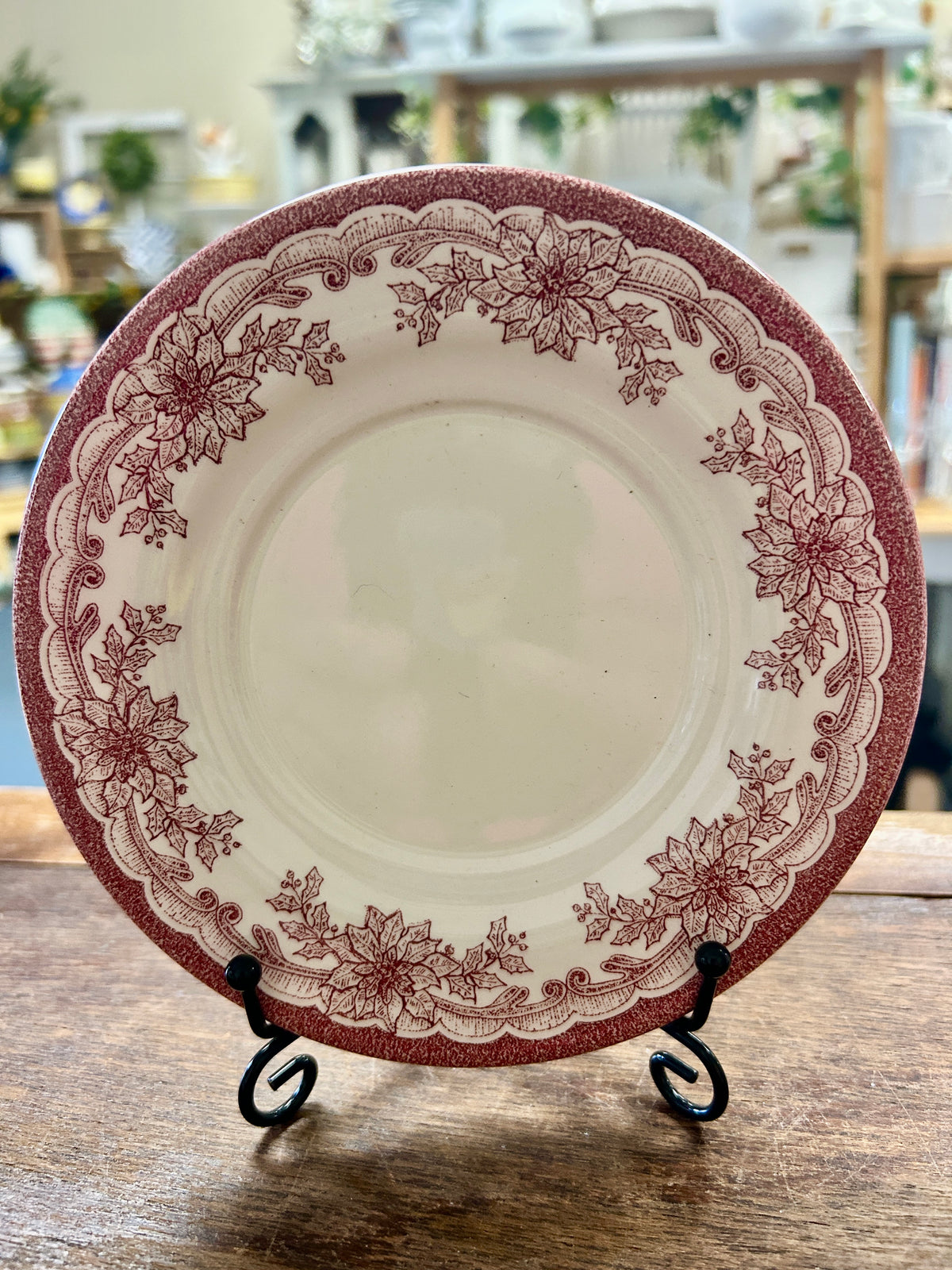 Cranberry & White Staffordshire Engravings Yuletide Saucer Plate, 6"