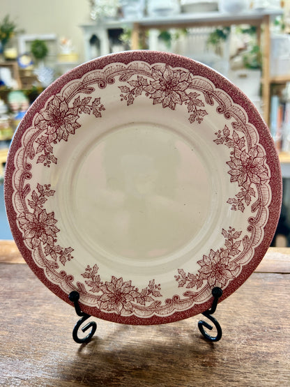 Cranberry & White Staffordshire Engravings Yuletide Saucer Plate, 6"