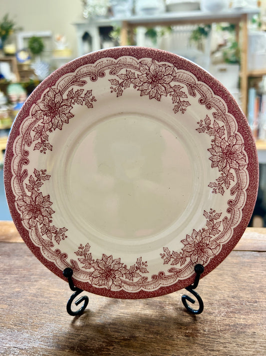 Cranberry & White Staffordshire Engravings Yuletide Saucer Plate, 6"
