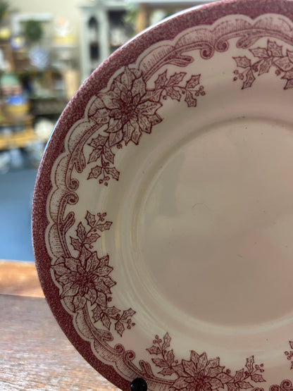 Cranberry & White Staffordshire Engravings Yuletide Saucer Plate, 6"