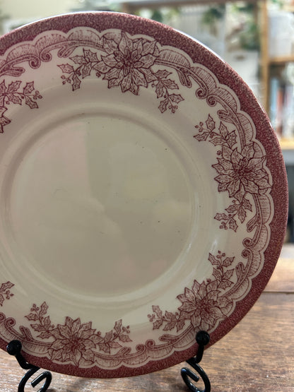 Cranberry & White Staffordshire Engravings Yuletide Saucer Plate, 6"