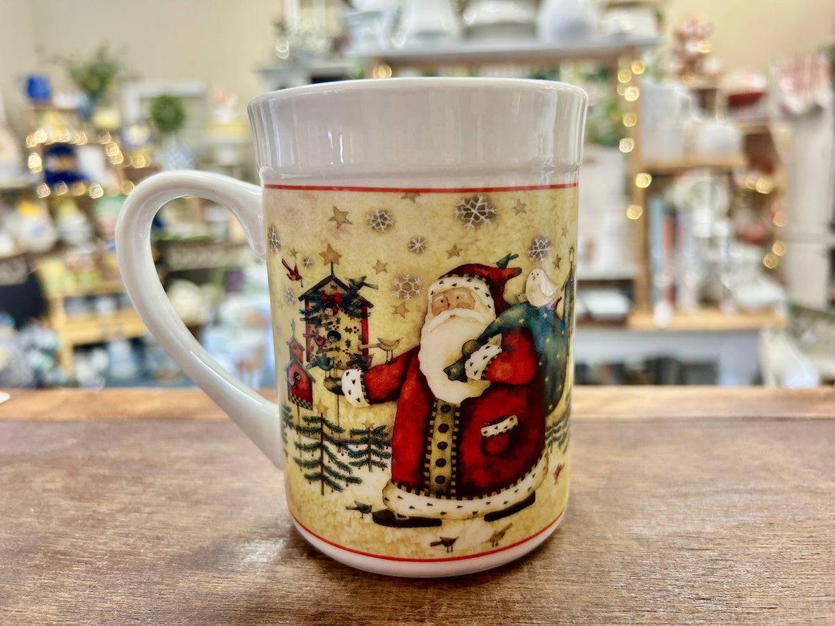 Red Green White Holiday Home Santa Mug, 4 3/4"
