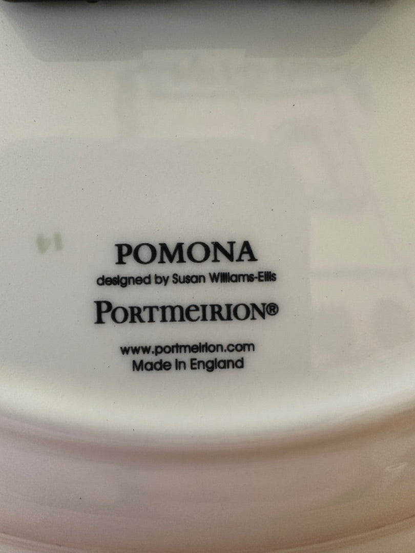 Pomona Portmeirion logo text on white porcelain clock back, Made in England