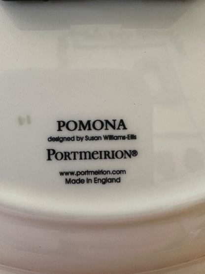 Pomona Portmeirion logo text on white porcelain clock back, Made in England