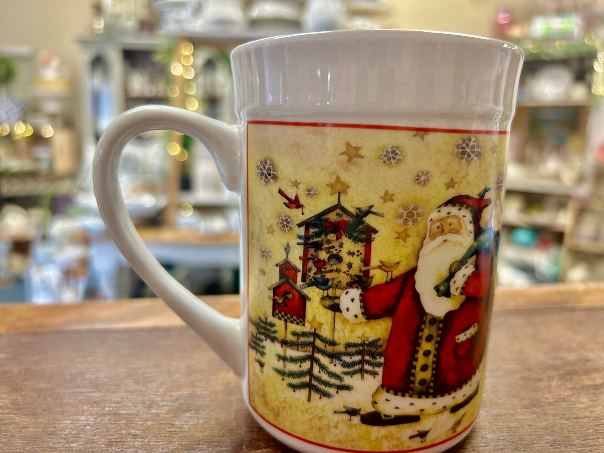 Red Green White Holiday Home Santa Mug, 4 3/4"
