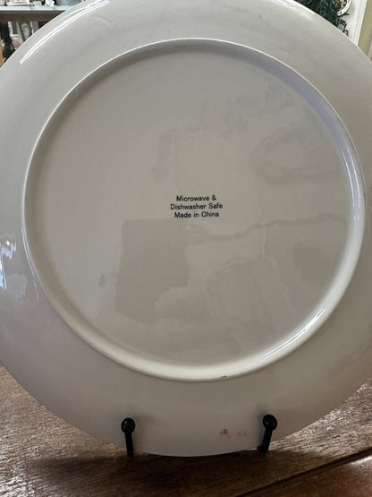 White ceramic recipe platter underside with centered stamp text and fine glaze