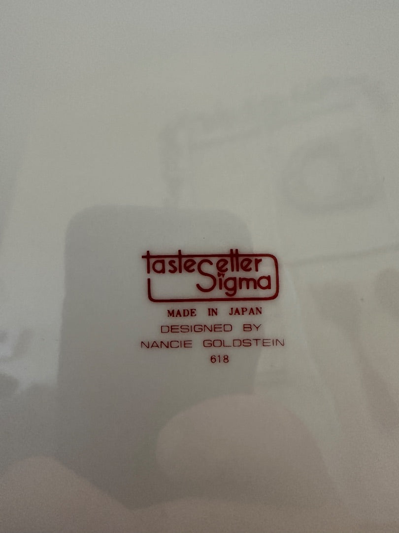 Taste Setter Sigma maker mark on white ceramic platter, made in Japan