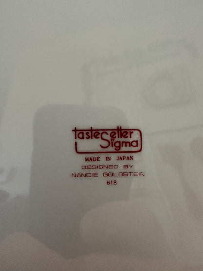 Taste Setter Sigma maker mark on white ceramic platter, made in Japan