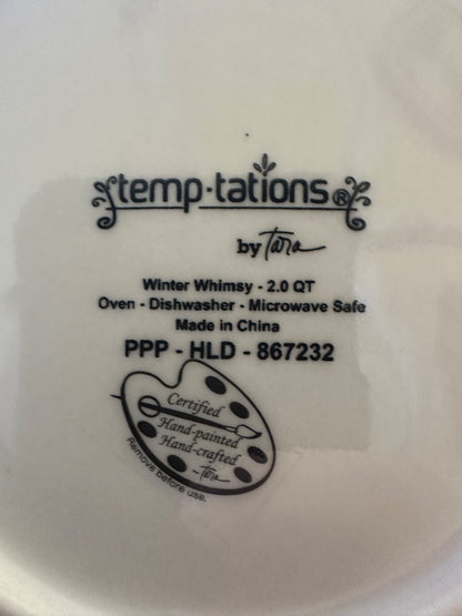 Bowl bottom label: temp-tations by Tara, Winter Whimsy 2.0 QT, PPP and safety info