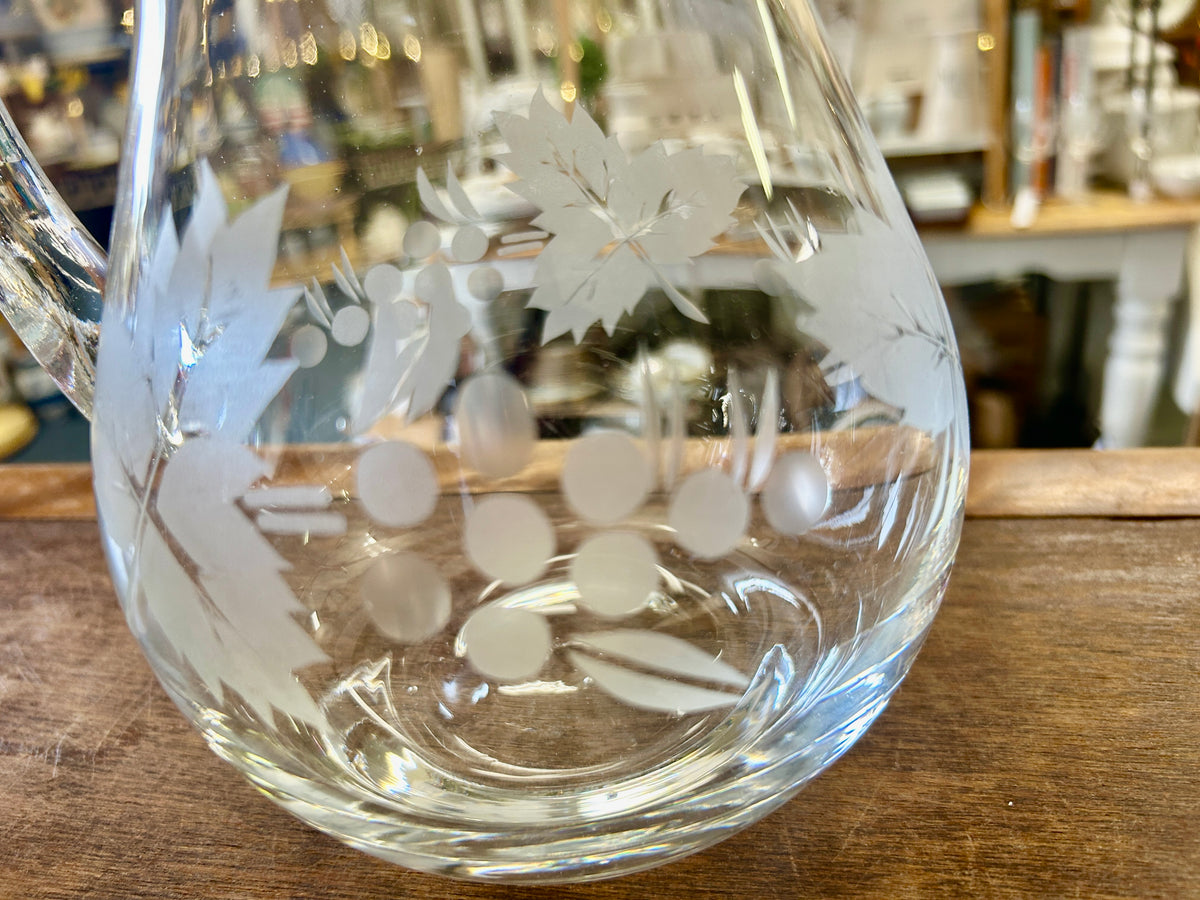 Clear Pasabahce Vintage Etched Pitcher Turkey, 8"