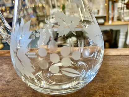 Clear Pasabahce Vintage Etched Pitcher Turkey, 8"