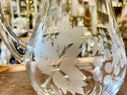 Clear Pasabahce Vintage Etched Pitcher Turkey, 8"