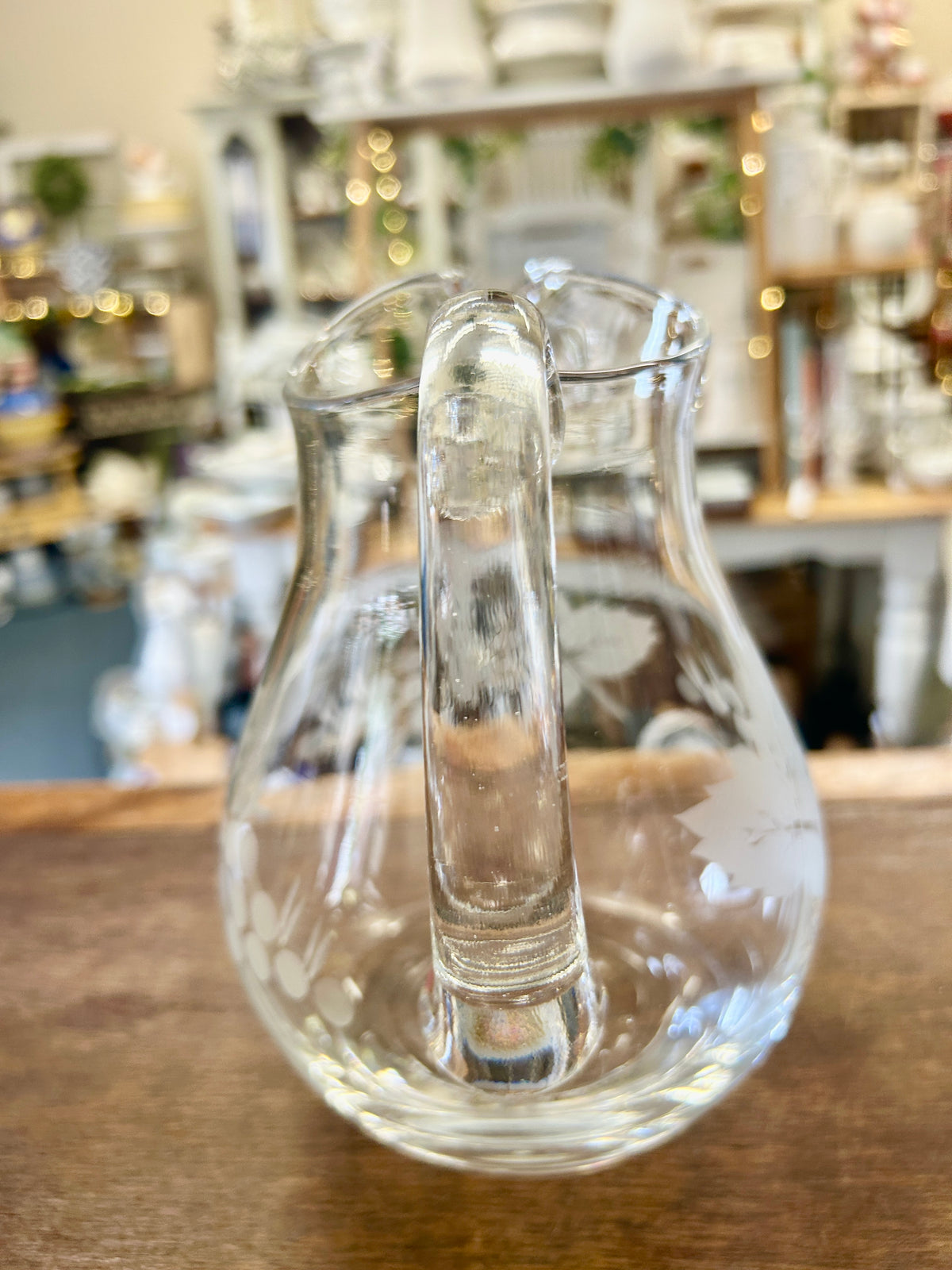 Clear Pasabahce Vintage Etched Pitcher Turkey, 8"