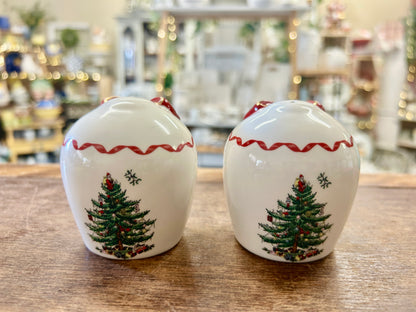 Red Green White Spode Christmas Tree S & P, 3"